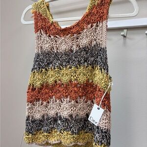 Dex Crochet Knit Tank Top Boho Striped Festival Beach Top Medium NWT